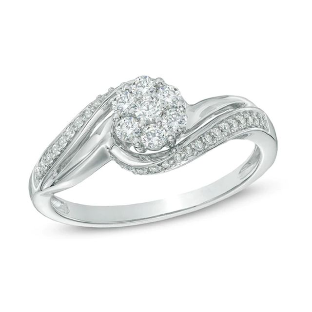 1/3 CT. T.w. Multi-Diamond Swirl Engagement Ring in 10K White Gold
