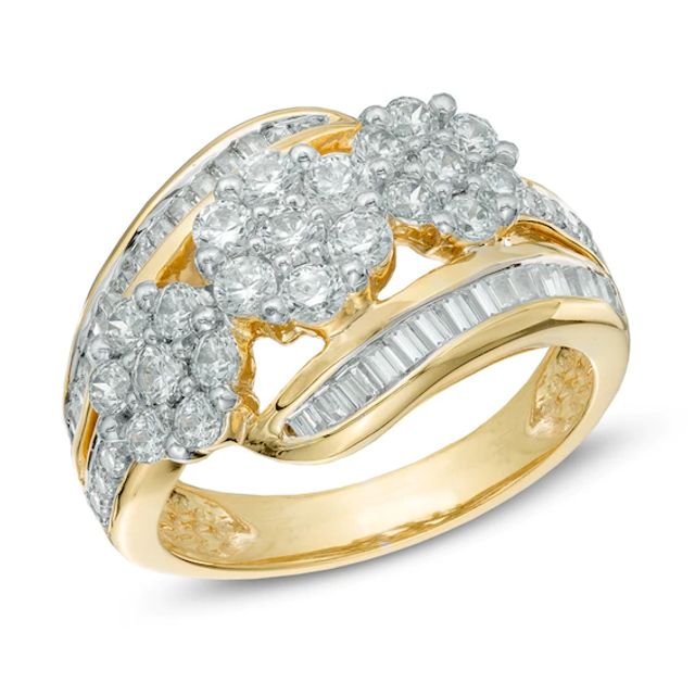 1-1/2 CT. T.w. Diamond Triple Cluster Ring in 14K Gold