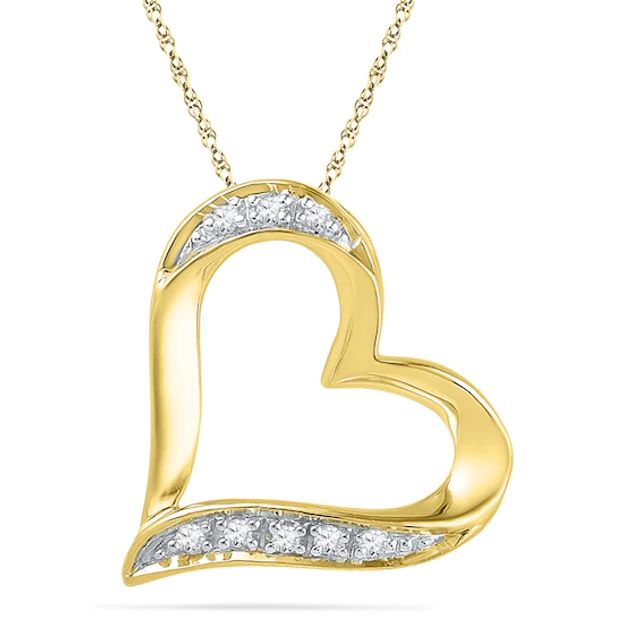 Diamond Accent Tilted Heart Outline Pendant in 10K Gold