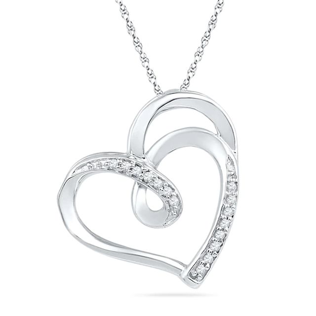 1/20 CT. T.w. Diamond Looping Tilted Heart Pendant in Sterling Silver