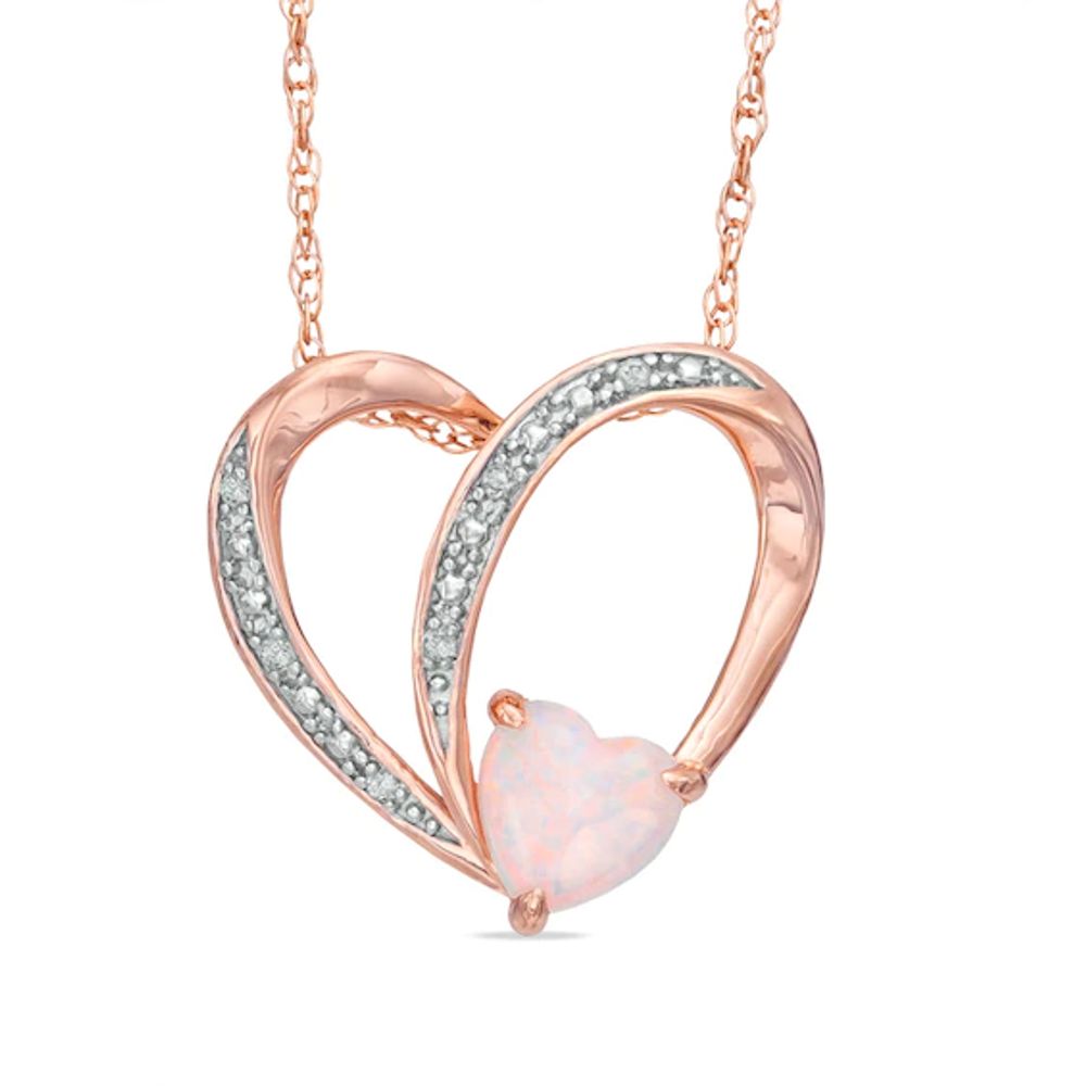 6.0mm Heart-Shaped Lab-Created Opal and White Sapphire Heart Pendant in Sterling Silver with 14K Rose Gold Plate