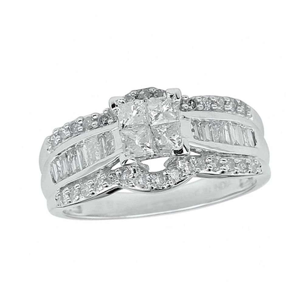 1 CT. T.w. Quad Princess-Cut Diamond Engagement Ring in 10K White Gold