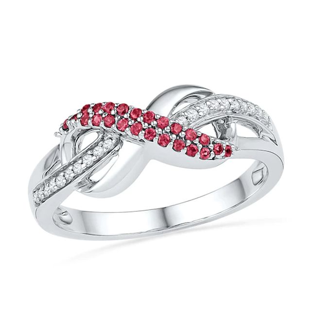 Lab-Created Ruby and Diamond Accent Infinity Loop Ring in Sterling Silver