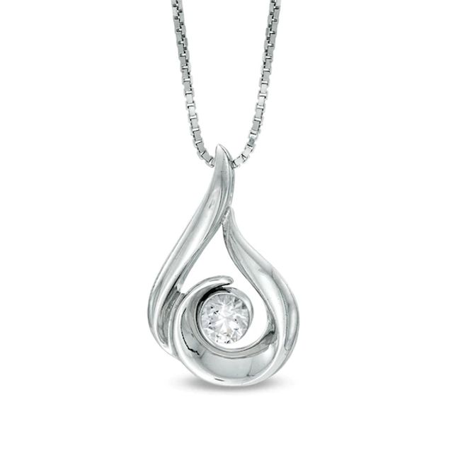 1/8 CT. Certified Canadian Diamond Solitaire Flame Pendant in 10K White Gold (I/I2) - 17"