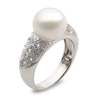 10.0-10.5mm Freshwater Cultured Pearl and White Topaz Ring in Sterling Silver