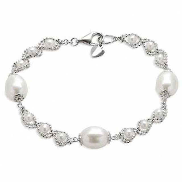 3.0-8.5mm Freshwater Cultured Pearl Imperial Lace Bracelet in Sterling Silver-7.5"