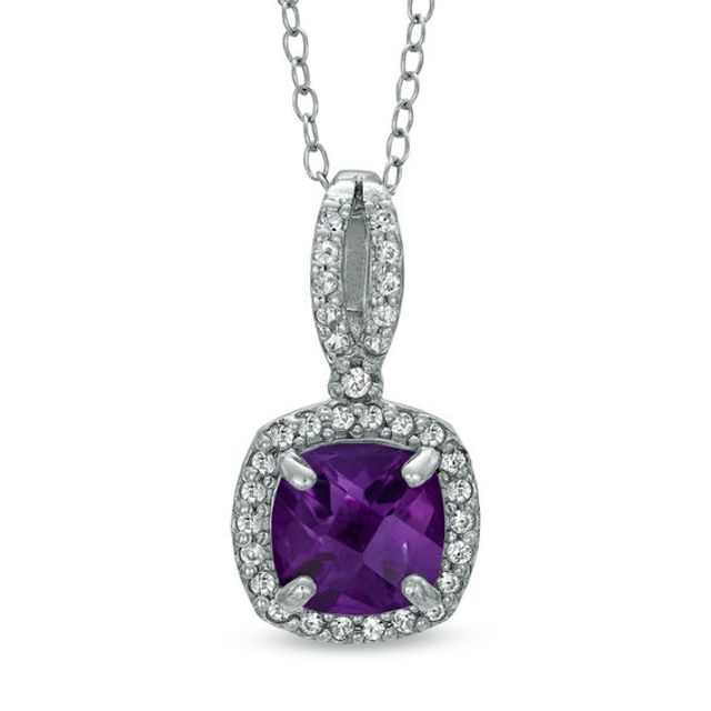 7.0mm Cushion-Cut Amethyst and Lab-Created White Sapphire Pendant in Sterling Silver