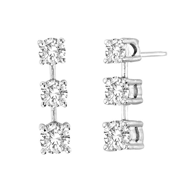 1-3/8 CT. T.w. Diamond Linear Three Stone Station Drop Earrings in 14K White Gold