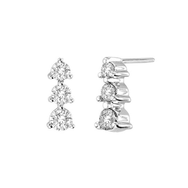 1/2 CT. T.w. Diamond Linear Three Stone Drop Earrings in 14K White Gold