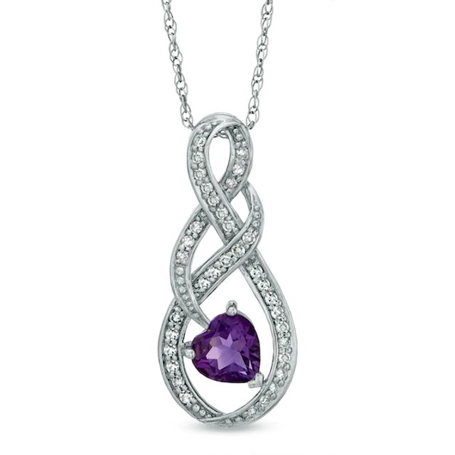 6.0mm Heart-Shaped Amethyst and 1/6 CT. T.w. Diamond Infinity Pendant in Sterling Silver