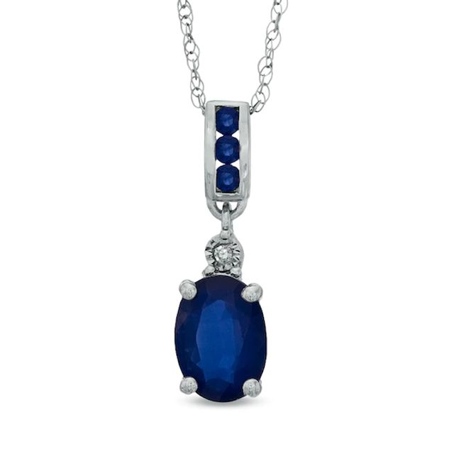 Oval Blue Sapphire and Diamond Accent Pendant in 10K White Gold
