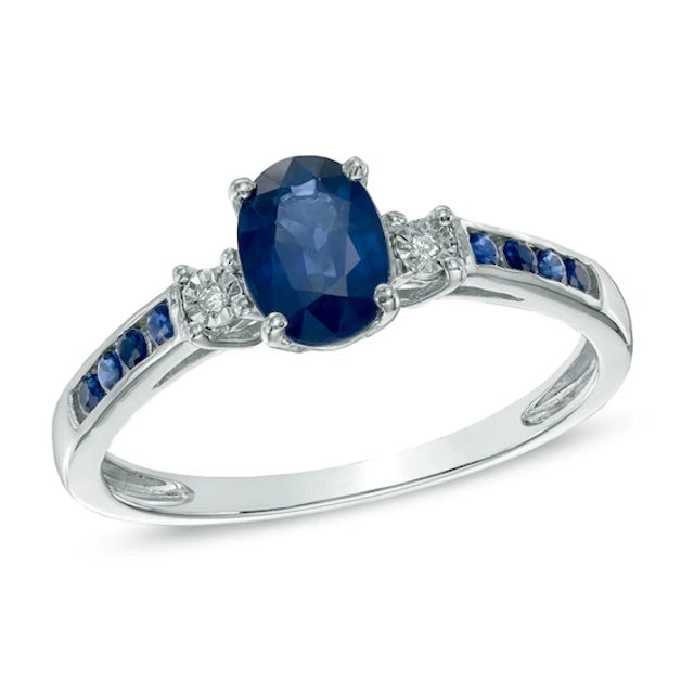 Oval Blue Sapphire and Diamond Accent Ring in 10K White Gold