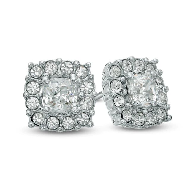 AVA Nadri Cubic Zirconia and Crystal Stud Earrings in White Rhodium Brass