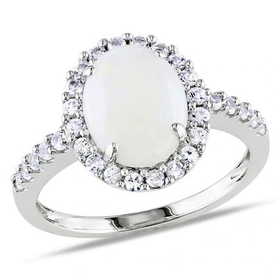 Oval Opal and Lab-Created White Sapphire Frame Ring 10K Gold