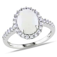 Oval Opal and Lab-Created White Sapphire Frame Ring in 10K White Gold