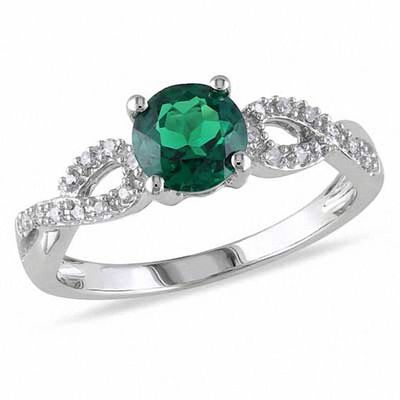 6.0mm Lab-Created Emerald and Diamond Accent Engagement Ring in 10K White Gold
