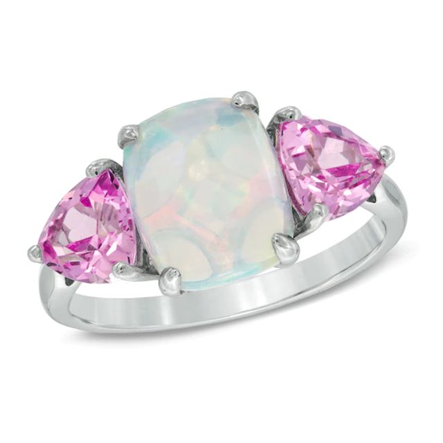 Cushion-Cut Lab-Created Opal and Pink Sapphire Ring in Sterling Silver