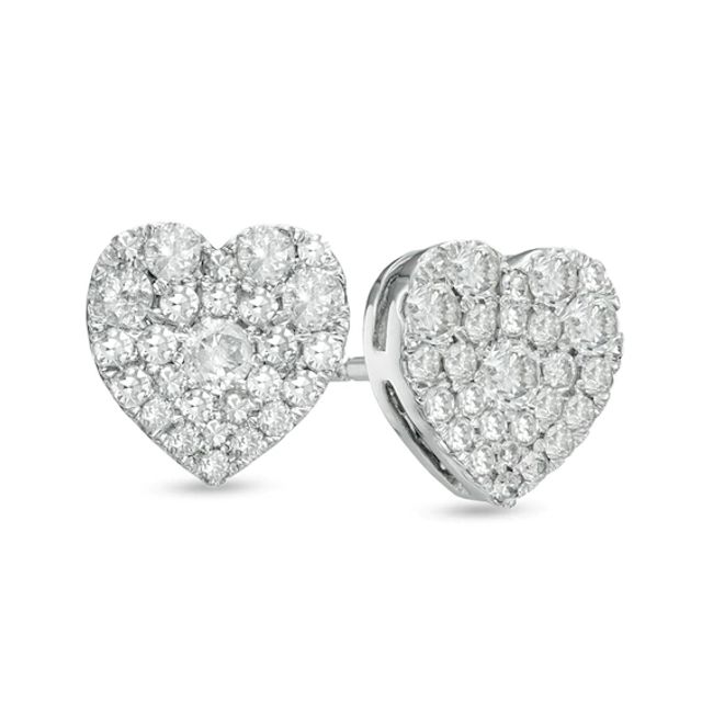 1/2 CT. T.w. Multi-Diamond Heart-Shaped Cluster Stud Earrings in 10K White Gold