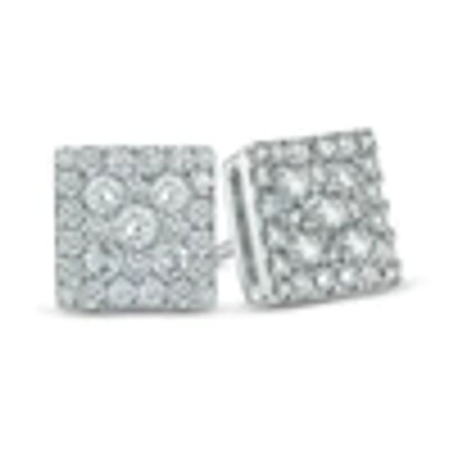 1/2 CT. T.w. Diamond Square Cluster Stud Earrings in 10K White Gold