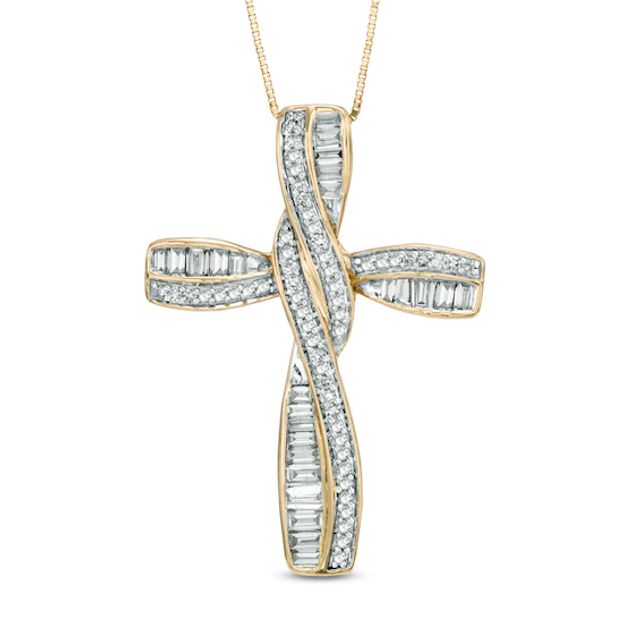 3/4 CT. T.w. Diamond Twisting Cross Pendant in 10K Gold