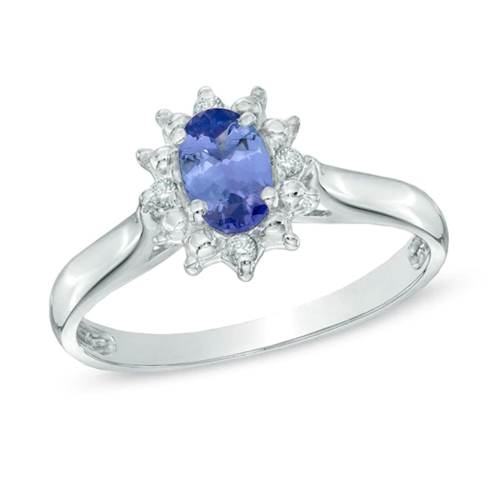 Oval Tanzanite and Diamond Accent Ring in 10K White Gold