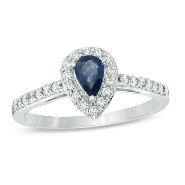 Pear-Shaped Blue Sapphire and 1/4 CT. T.w. Diamond Engagement Ring in 10K White Gold