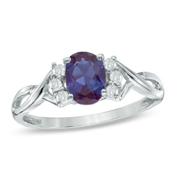 Oval Lab-Created Alexandrite and 1/8 CT. T.w. Diamond Ring in 10K White Gold