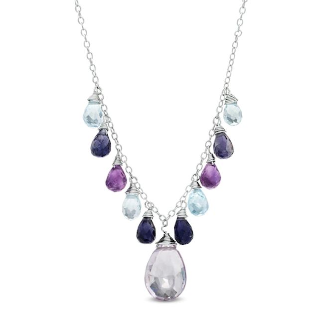 Briolette Multi-Gemstone Necklace in Sterling Silver - 17.75"