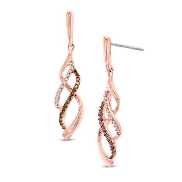 1/5 CT. T.w. Enhanced Cognac and White Diamond Infinity Waves Drop Earrings in 10K Rose Gold