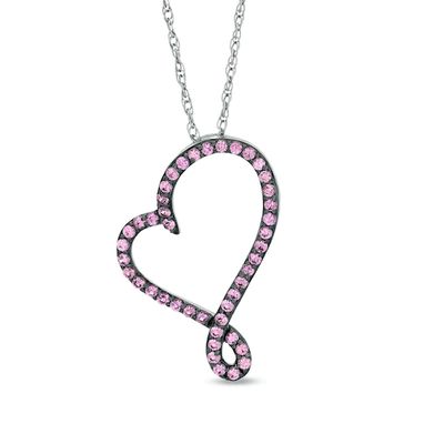 Lab-Created Pink Sapphire Looping Heart Pendant in Black Rhodium Sterling Silver
