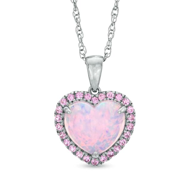 Heart-Shaped Lab-Created Pink Opal and Pink Sapphire Heart Pendant in Sterling Silver