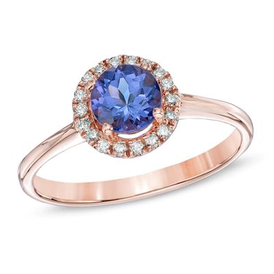 5.5mm Tanzanite and 1/10 CT. T.w. Diamond Frame Ring in 10K Rose Gold