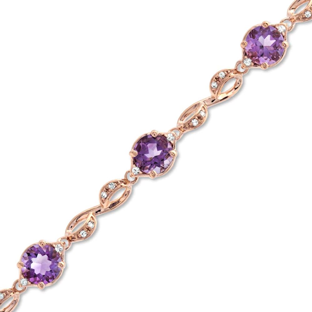6.0mm Amethyst and Lab-Created White Sapphire Infinity Bracelet in Sterling Silver with 14K Rose Gold Plate - 7.25"