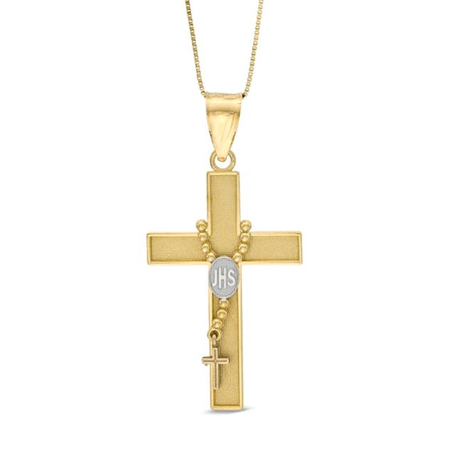 Cross with Rosary Pendant in 10K Two-Tone Gold
