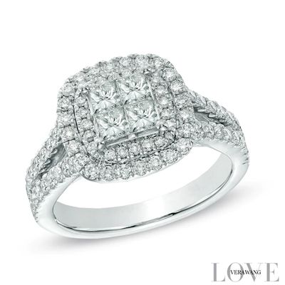 Vera Wang Love Collection 1-1/5 CT. T.w. Quad Princess-Cut Diamond Frame Engagement Ring 14K White Gold