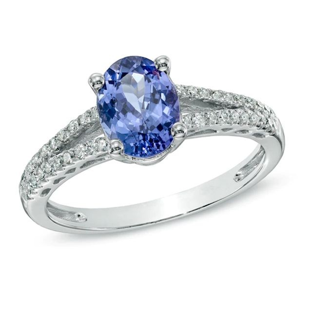 Oval Tanzanite and 1/5 CT. T.w. Diamond Ring in 14K White Gold