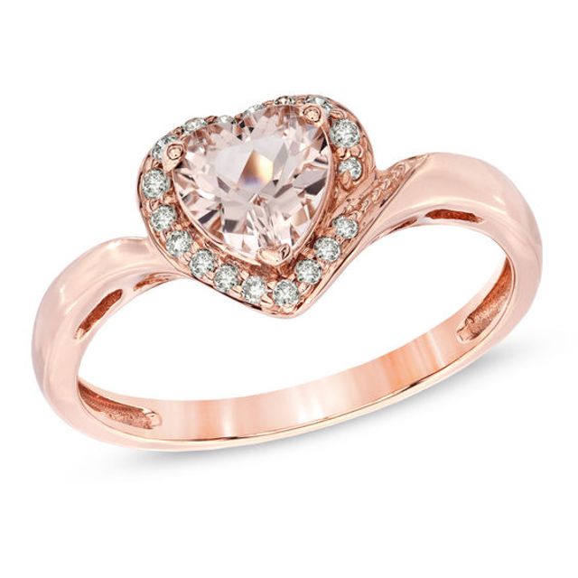 6.0mm Heart-Shaped Morganite and 1/10 CT. T.w. Diamond Ring in 10K Rose Gold
