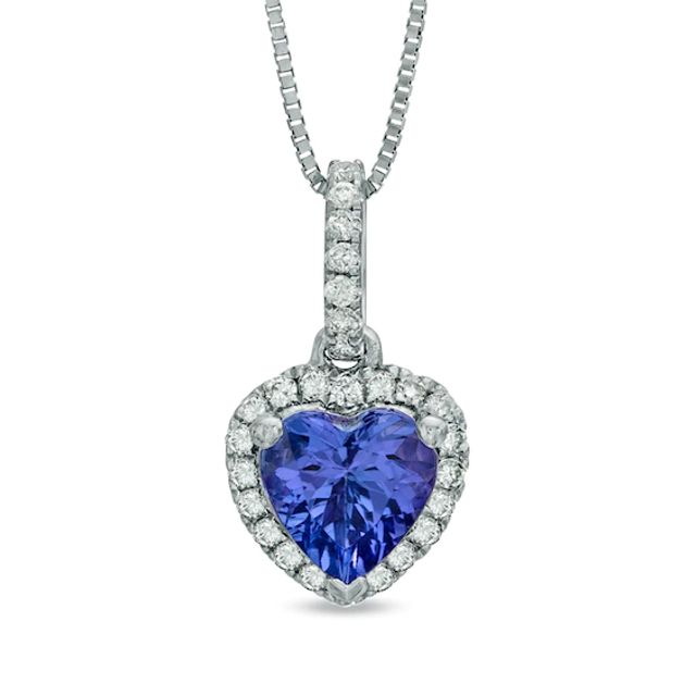 6.0mm Heart-Shaped Tanzanite and 1/8 CT. T.w. Diamond Pendant in 10K White Gold