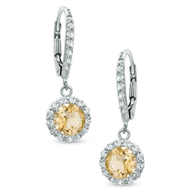 6.0mm Citrine and Lab-Created White Sapphire Frame Drop Earrings in Sterling Silver