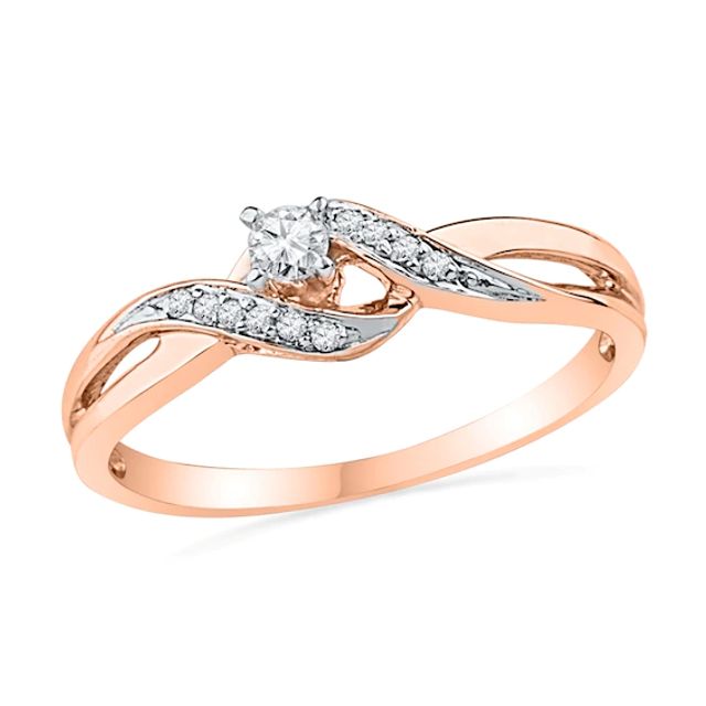 1/10 CT. T.w. Diamond Bypass Split Shank Promise Ring in 10K Rose Gold