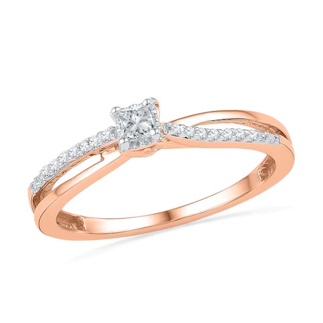 1/10 CT. T.w. Princess-Cut Diamond Split Shank Promise Ring in 10K Rose Gold