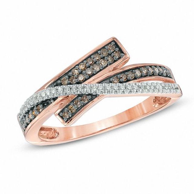 1/4 CT. T.w. Champagne and White Diamond Bypass Ring in 10K Rose Gold
