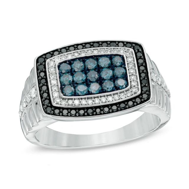 Men's 1 CT. T.w. Enhanced Black, Blue and White Diamond Ring in Sterling Silver