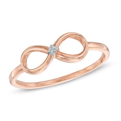 Diamond Accent Solitaire Sideways Infinity Ring in 10K Rose Gold