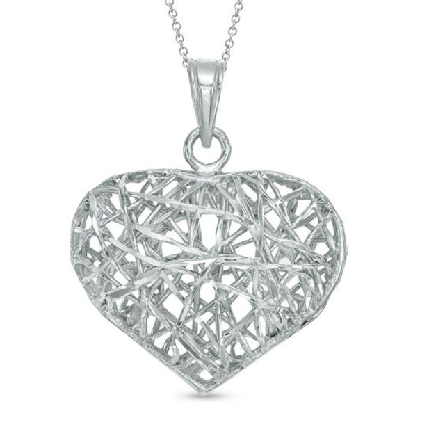 Ribbon Wrapped Heart Pendant in Sterling Silver