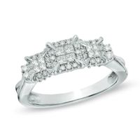 1/2 CT. T.w. Princess-Cut Quad Diamond Frame Three Stone Engagement Ring in 10K White Gold