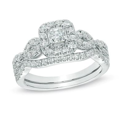 1 CT. T.w. Princess-Cut Diamond Frame Twist Bridal Set in 14K White Gold