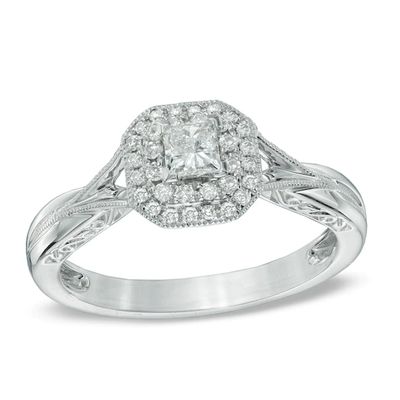 1/3 CT. T.w. Princess-Cut Diamond Frame Vintage-Style Engagement Ring in 10K White Gold