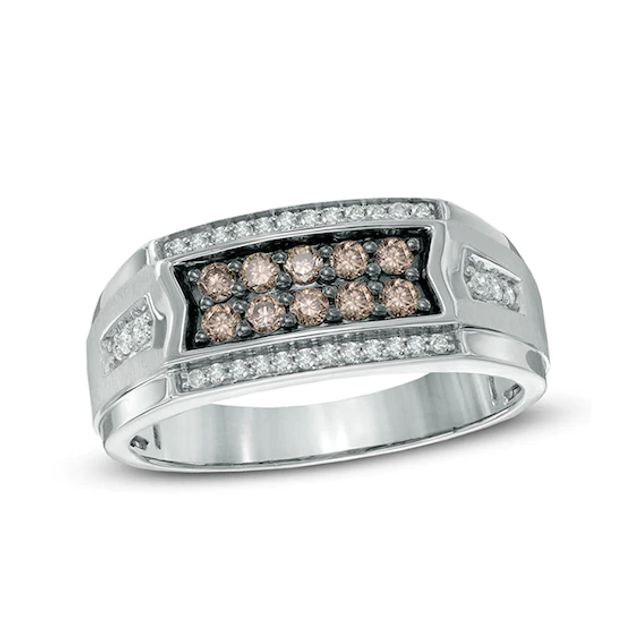 Men's 1/2 CT. T.w. Champagne and White Diamond Ring in 10K White Gold