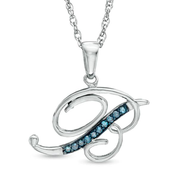Enhanced Blue Diamond Accent "B" Initial Pendant in Sterling Silver